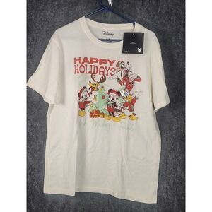 Disney Mickey & Friends Happy Holidays Graphic T Shirt Sz L Men Christmas Casual
